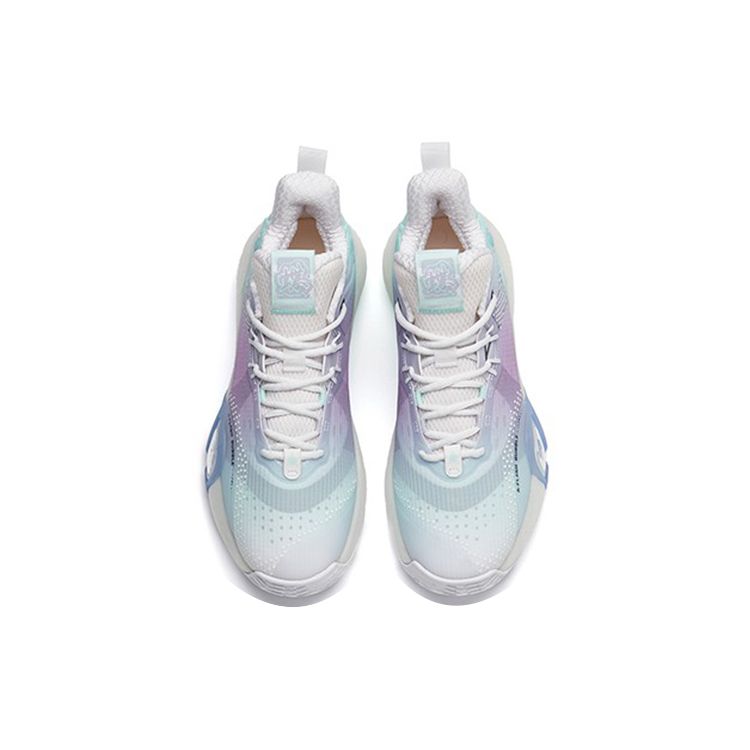 Anta Bubble Cushion Shock Absorption Non-Slip Durable Low-Top Basketball Shoes Men Sneaker Green Purple White 112211603Q-1