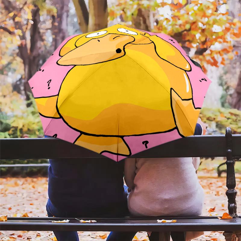 Pokémon Psyduck Pattern, Automatic Folding Umbrella, Portable and Foldable Design, 8 Ribs, a Christmas or Birthday Gift.