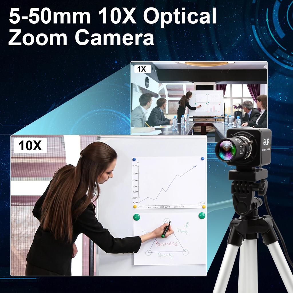 ELP USB Camera 1080P 60fps High Speed 3D Printer Webcam with 10X Optical Manual CS Mount Lightburn PC Computer Slow Motion Camera Plug and Play for