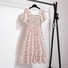 Moda Estiva Abito Casual a Maniche Corte da Donna Vita Elastica Stampato Floreale A-line Abito Midi Abito in Chiffon da Donna