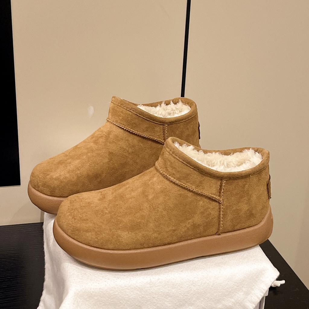 thick-soled velvet cotton shoes winter new outdoor heightening solid color foot cover short British style women's snow boots