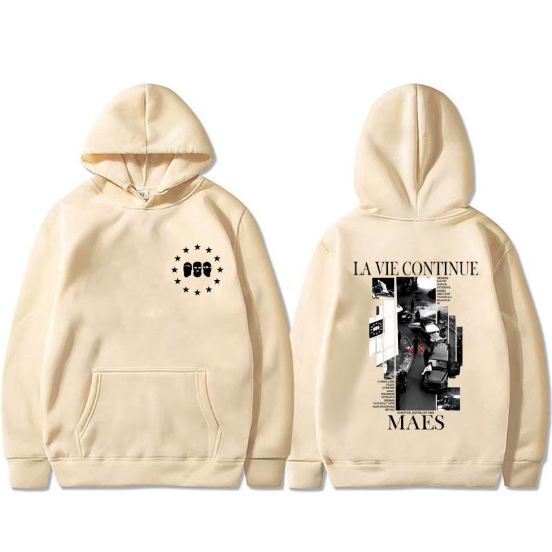 Rapper Maes La Vie Continue Album Grafik Hoodie Herren Damen Hip Hop Mode Popmusik Sweatshirt Herren Lässige Vintage Pullover