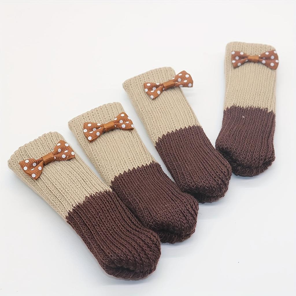 20pcs Beige and Brown Knitted Furniture Leg Socks with Decorative Chair,  Furniture Silent Solid Wood Floor Protection Pad