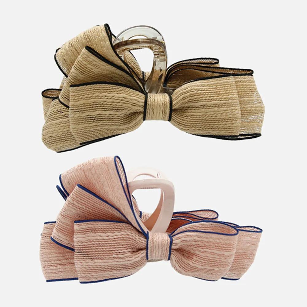 J Lauren Linen Fabric Ribbon Hair Clip H01440 brown