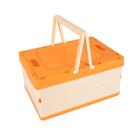 

Складной ящик для хранения с крышкой, ручкой, большой вместимости, штабелируемый, органайзер для мелочей, настольный ящик для хранения S оранжевый