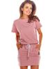 Cotton Dress with Short Sleeves, Pink XL