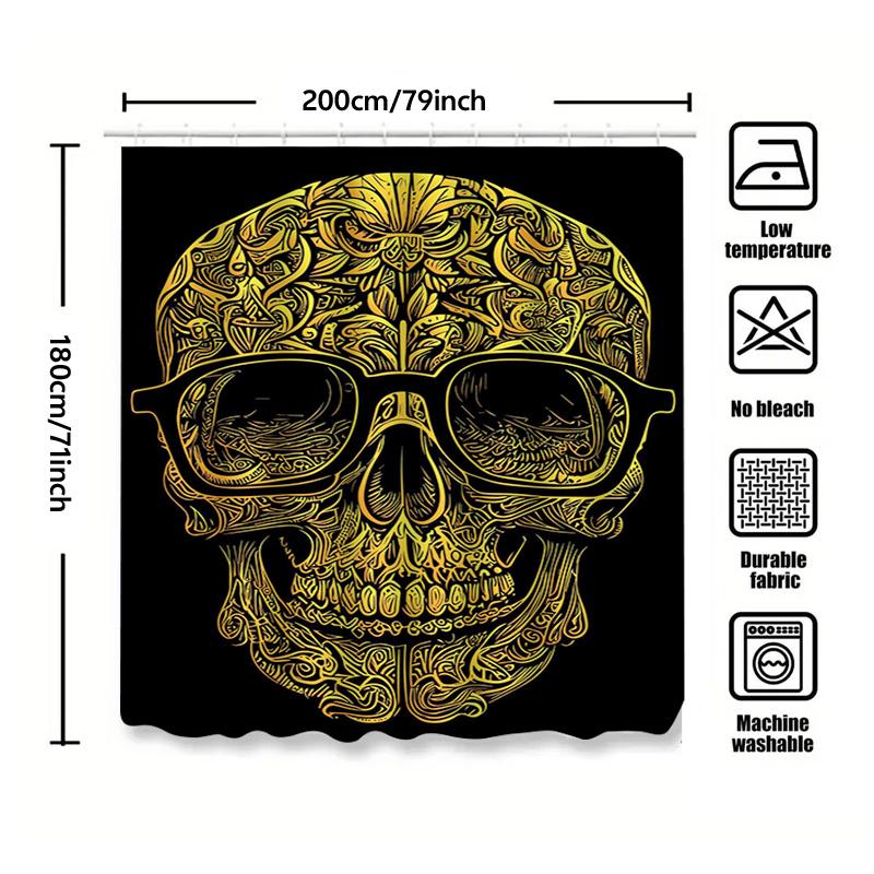Tuniu Skull Pattern Shower Curtain, Gothic Design, Skeleton Decor, Cool Bathroom Curtain, Dark Art, Vintage Style, Unique Decora