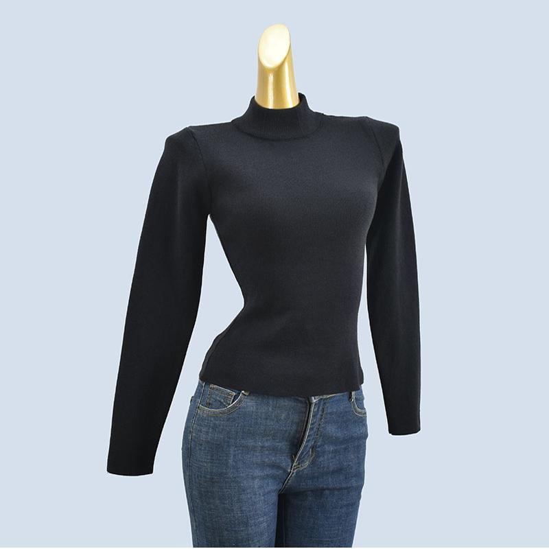 Core-Spun Yarn Soft Glutinous Knitting Mock Neck Sweater Women's Autumn and Winter Pure Color Minimalist Slim Fit Inner Wear Long Sleeves Tops