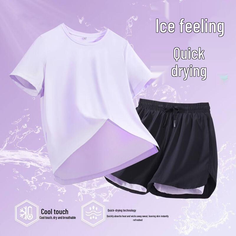 

Women s Quick-Dry Running T-Shirt & Shorts Set L