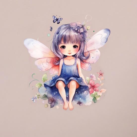 Butterfly Fairy Wall Sticker, Watercolor Purple Hair Fairy Removable Wall Decal for Girls Room, Self-Adhesive PVC Wall Art, Easy Install &