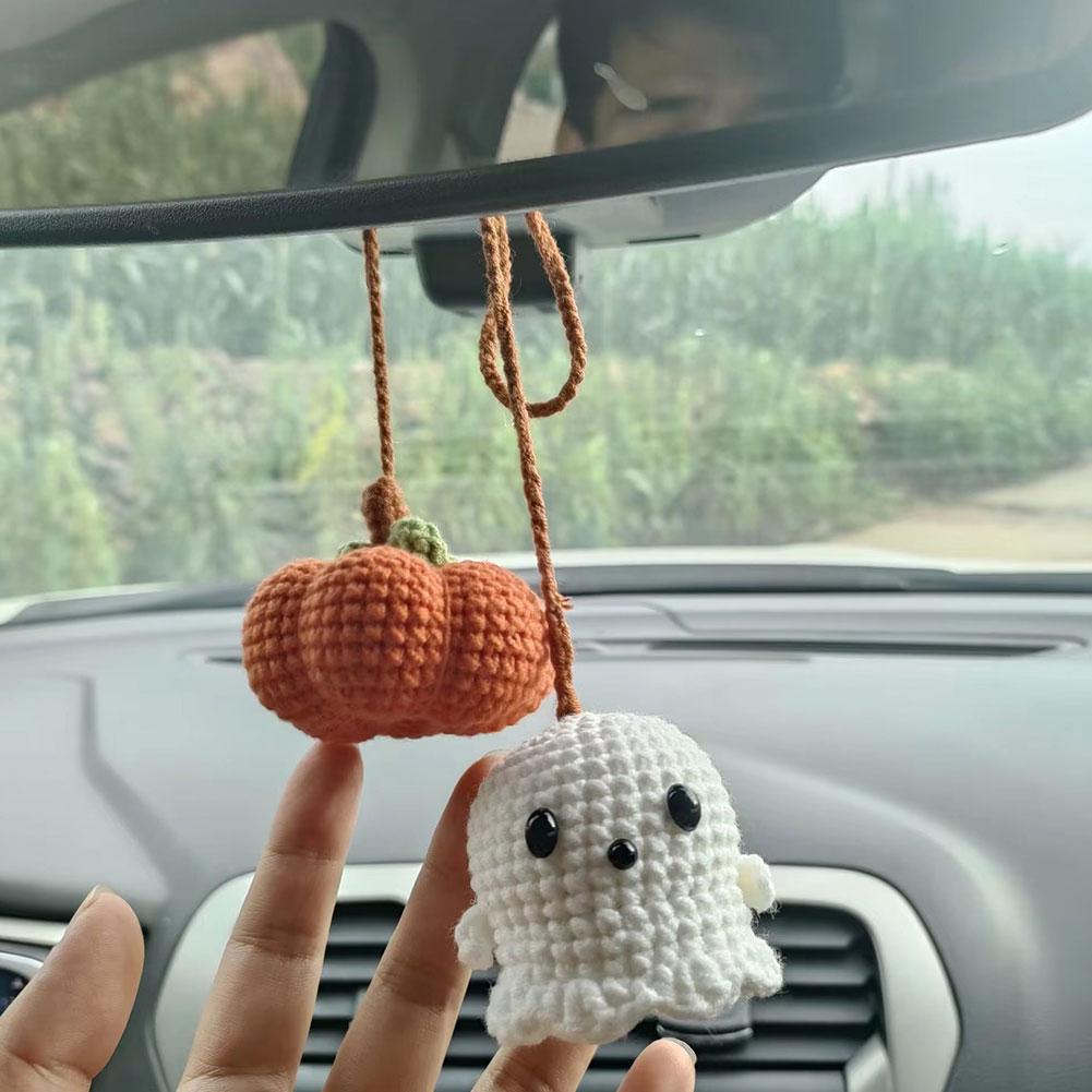 Halloween Crochet Pumpkin And Ghost  Tree Ornaments Small Hanging Ghost Charms Car Pendant Decoration Holiday Party Home Decors