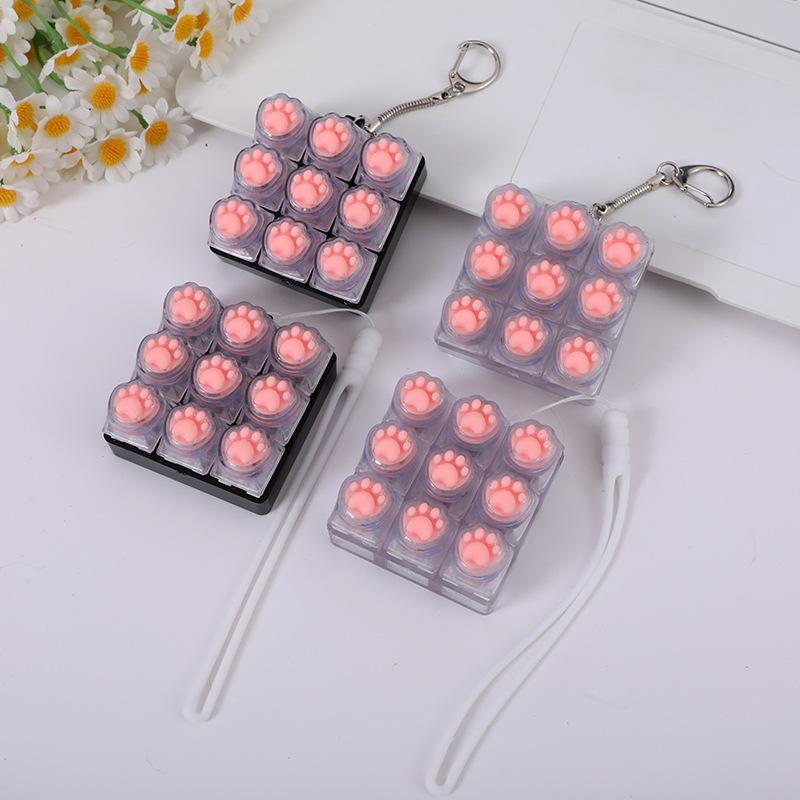 1Pcs Silicone Cat Paw 9 Keys Keyboard Keycaps Keychain Without Light  Toy Anti-Anxiety Point Keycaps Stress Relief Toy
