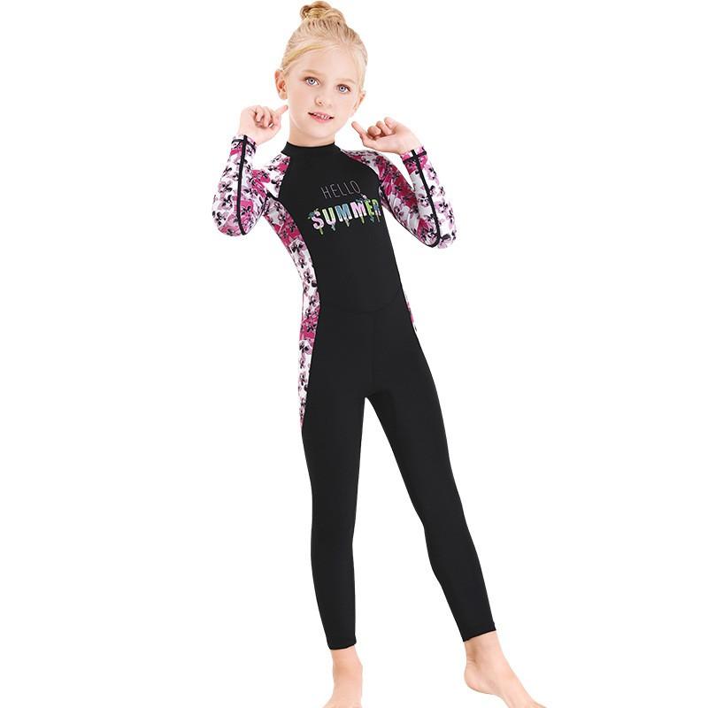 Girls UV Protection Long Sleeve One-Piece Swimwear Snorkeling Diving Outdoor Water Sports