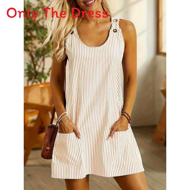 Casual Cotton Polyester Striped Pocket Aline Dress For Spring And Summer Wear