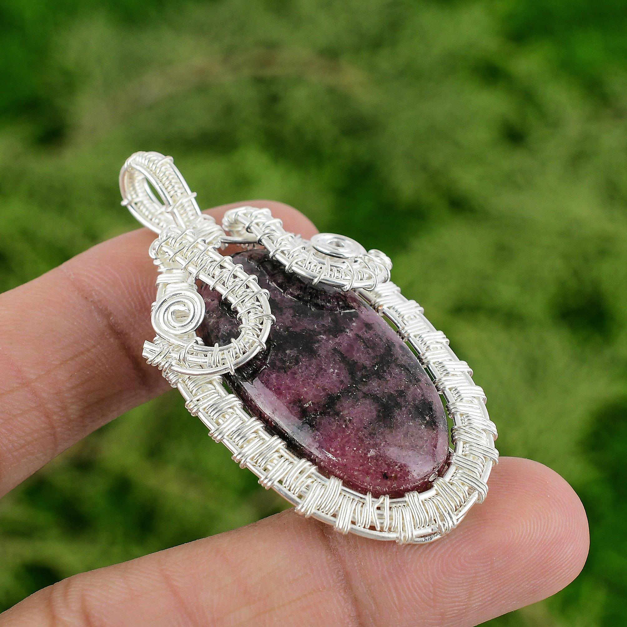 

Daughters Day Sale Sterling Silver Rhodonite Stone Wire Wrapping Pendant Jewelry