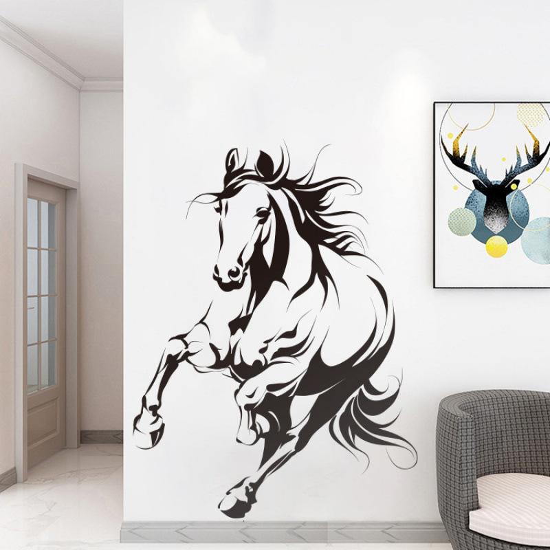 Nowa Czarno-Biała Naklejka Ścienna z Biegnącym Koniem do Salonu, Sypialni, Przedpokoju, Dekoracja Ścienna do Domu