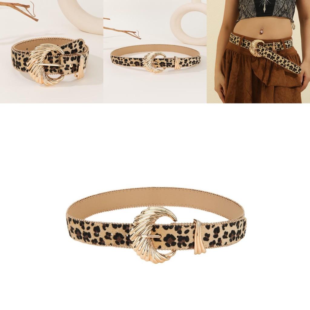 Retro Leopard Print Womens Belt With Gold Buckle For Casual Vintage Style