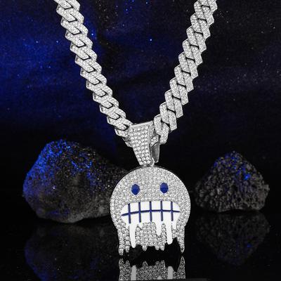 Pánske biele modré kubické zirkónie pavé hip hop okrúhle prívesky náhrdelníky s kubánskou reťazou Iced Out Bling CZ módne chlapčenské šperky