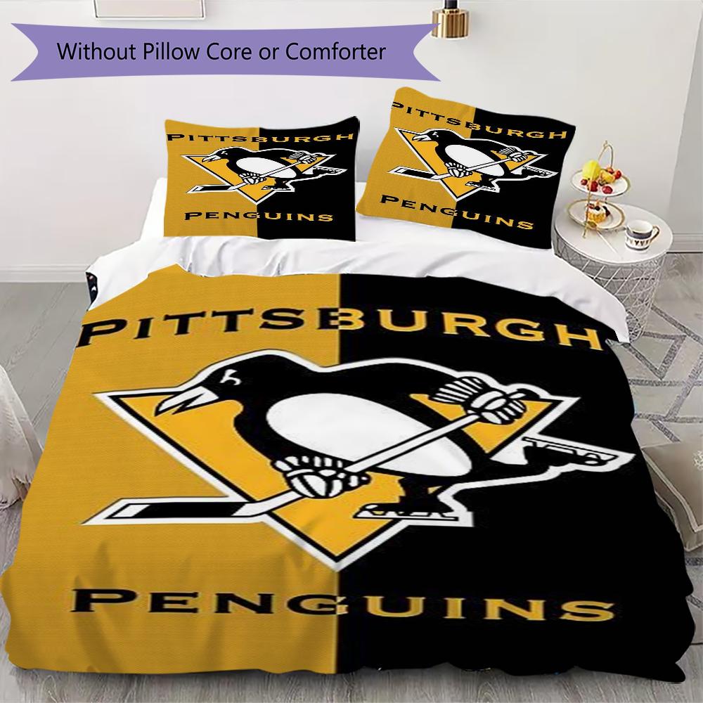 Pittsburgh Penguins Pattern Bedding,Quilt Set Quilt Cover Pillowcase Home Birthday Gift(1 * duvet cover + 2 * pillowcase, without core)_lx