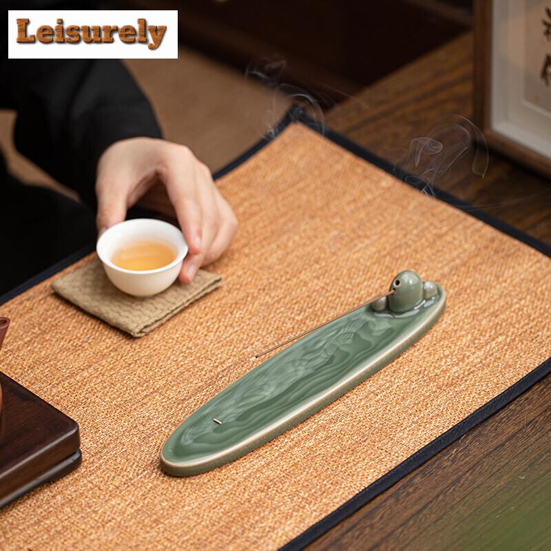 Green Water Glaze Incense Tea Ceremony Incense Burner Small Ornaments Zen Sandalwood Furnace Home Incense Line Agarwood Seat