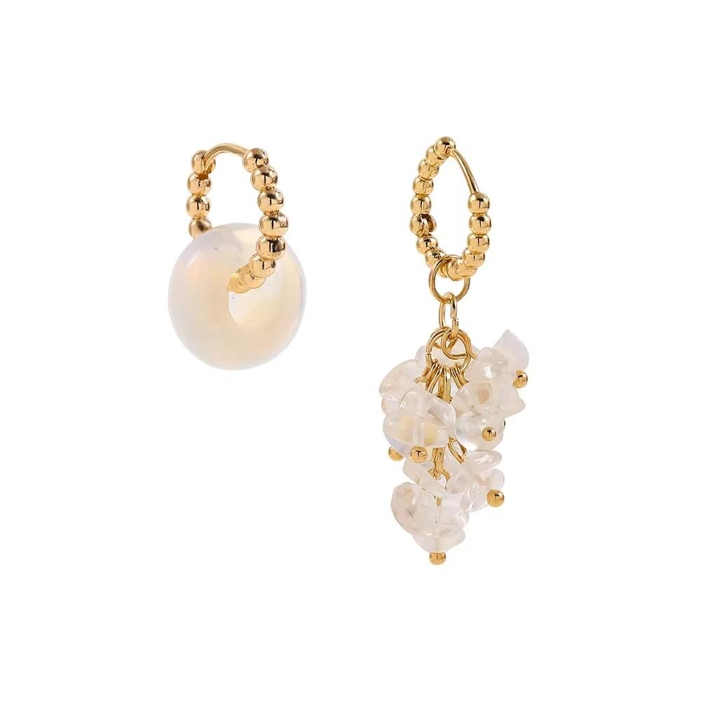 Bohemian Style Natural Stone Beads Irregular Pendant Earrings for Women Stainless Steel Hoops Earring Charm Summer Jewelry