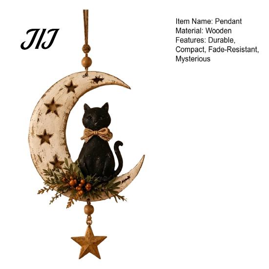 Unique Gift for Cat Owners Crescent Moon Black Hanging Ornament, on Wall Decor, Decor Rustic Star Door Window Pendant Gothic Farmhouse Room Decoration