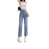 Women's Jeans Elastic Waisted Cropped Pants Summer High Waisted Plus Size Split Straight Leg Pants