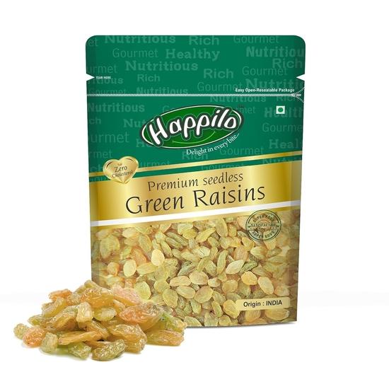 Happilo Premium Seedless Green Raisins, 250 grams & 100% Natural Premium Californian Almonds, 200 grams, Fresh