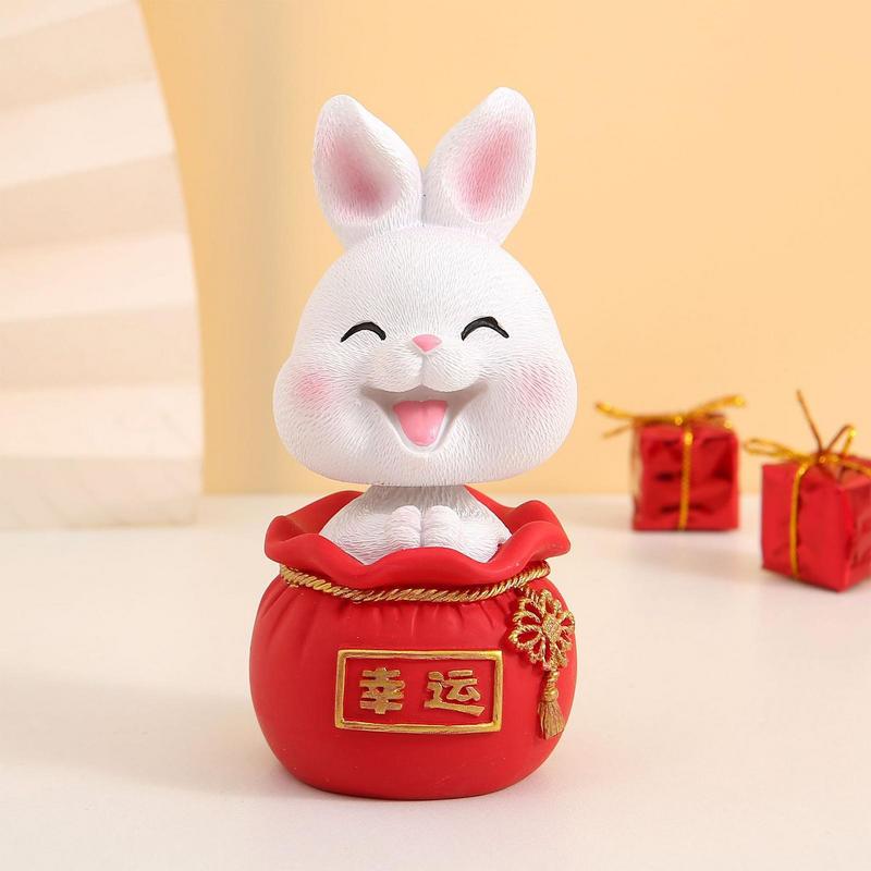 Uroczy Królik Potrząsający Głową Zabawki Dekoracja Panelu Deski Rozdzielczej Samochodu Żywica Ozdoba Samochodowa Lalka Akcesoria do Wnętrza Samochodu Prezent