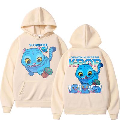 Cartoon Derpy Tiger KPop Demon Hunters Hoodie Men Women Fall Winter Long Sleeve Oversized Fleece Casual Sweatshirts