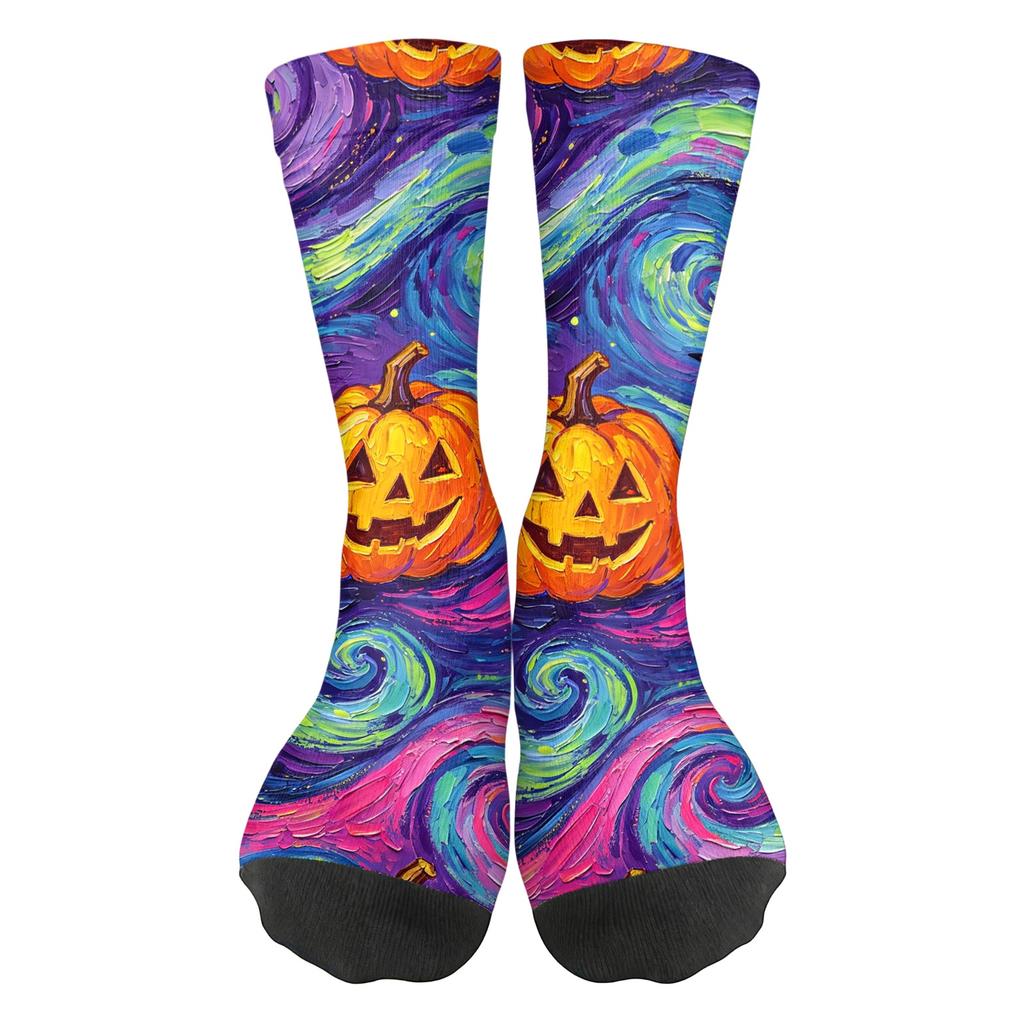Unisex Breathable Mid-Calf Socks Halloween Print Comfortable Stretchy Crew Socks Suitable for Everyday Wear and Seasonal Use