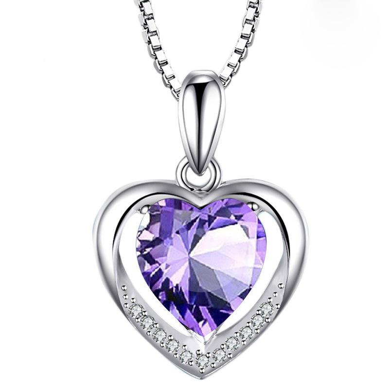 Blue Large Carat Zircon Love Shape Pink Crystal Pendant Eternal Heart Necklace Jewelry Accessories Women'S