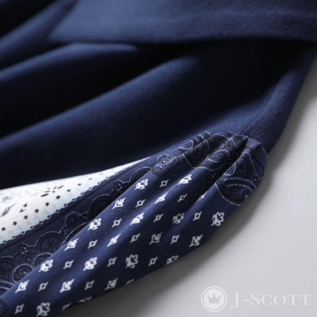 Layered Chiffon Blouse with Paisley Puff Long and Contrasting Navy Blue J-Scott Women's Print, Sleeves, Sleeves, Fabrics, (JS33-NV-2XL)