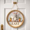 Wooden Happy Easter Door Sign Rabbit Eggs Easter Decorative Tags Hanging Wood Sign  Wall