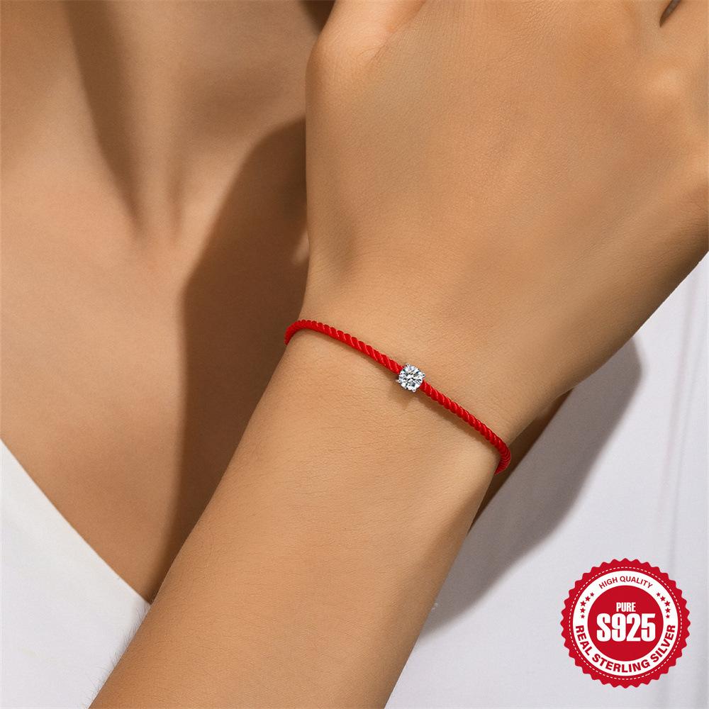 S925 Sterling Silver Single Mozzarella Diamond Red Rope Women'S Bracelet With The Same Good Luck Bracelet Bracelet Jewelry