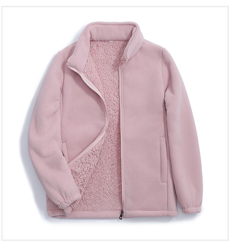 

Унисекс хлопковое пальто 2025: Короткий флисовый кардиган с воротником-стойкой на осень/зиму, двухсторонний, толстый, теплый, верхняя одежда. XL розовый