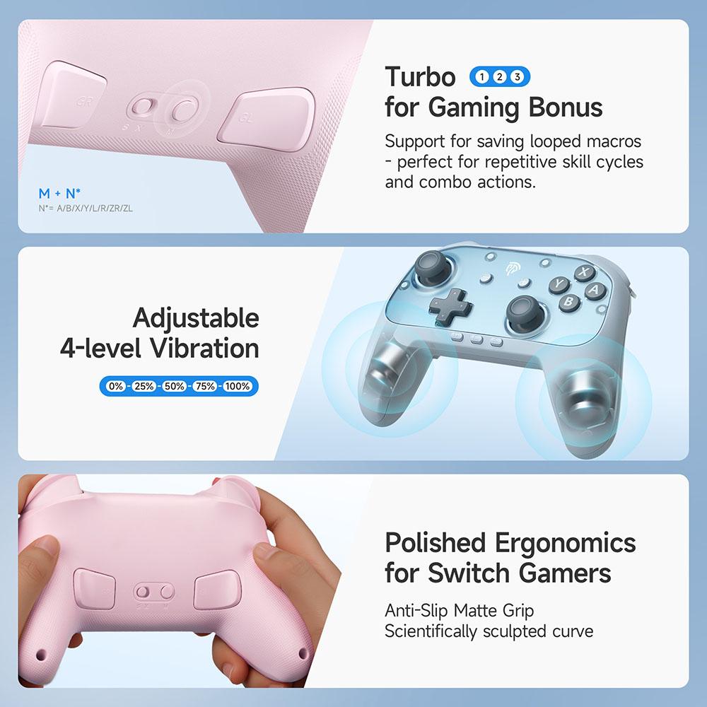 Controller Gamepad Joystick Compatible with Switch 1/2/PC/Mobile Phone/TV, 1000mAh Battery Programmable Buttons