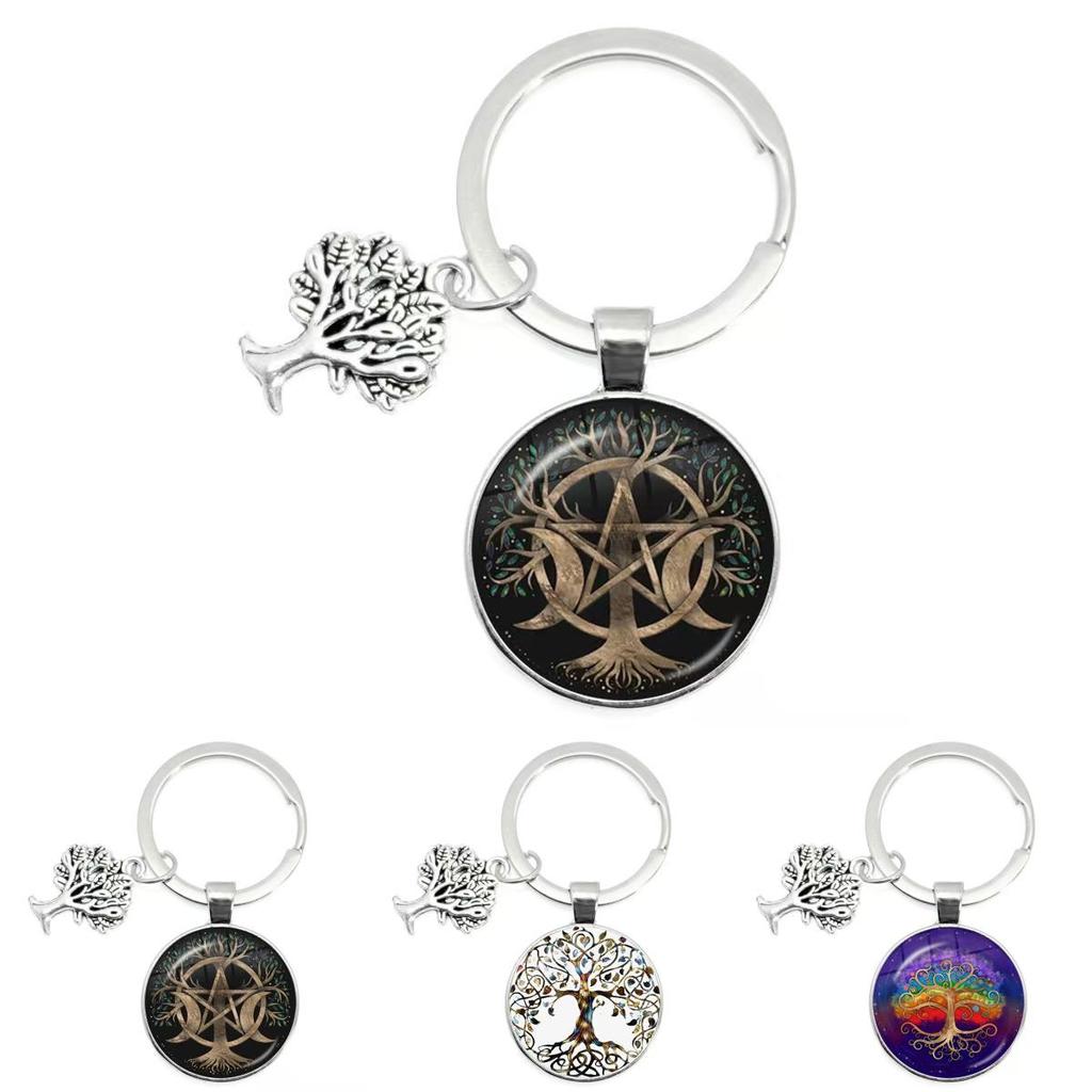 Tree Of Life Glass Keychain With Silver Alloy Accent For Everyday Use And Gift Ideas