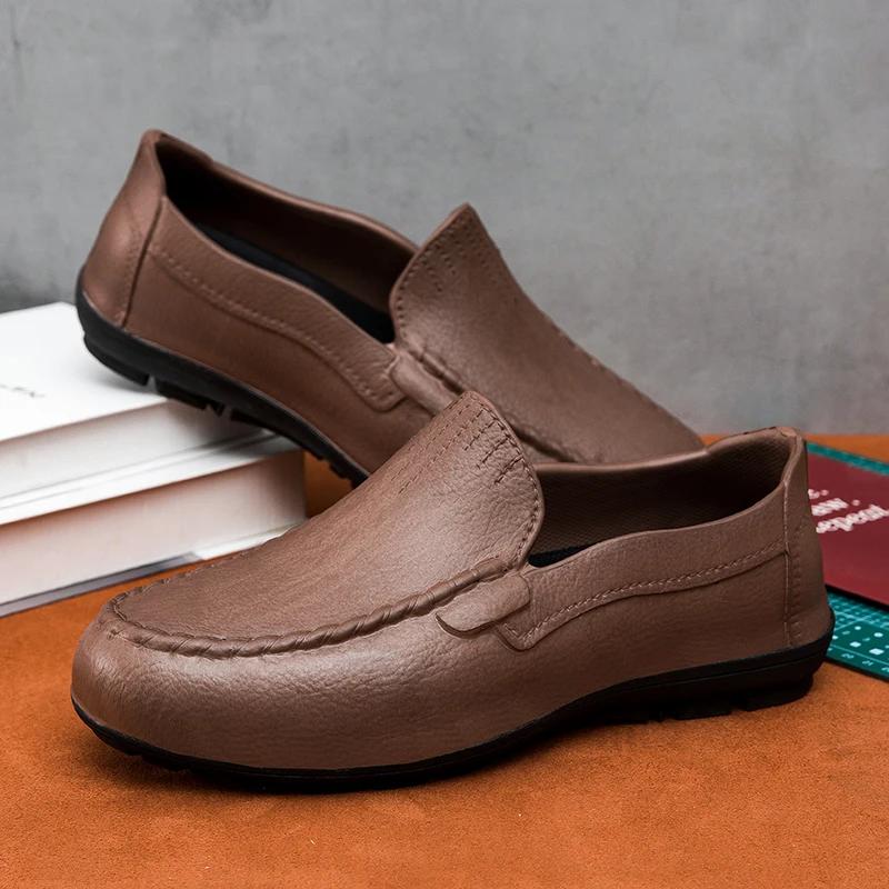 Italian Genuine Leather Men Casual Shoes Luxury Brand Formal Loafers Moccasins Breathable Slip on Male Boat Shoes Plus Size