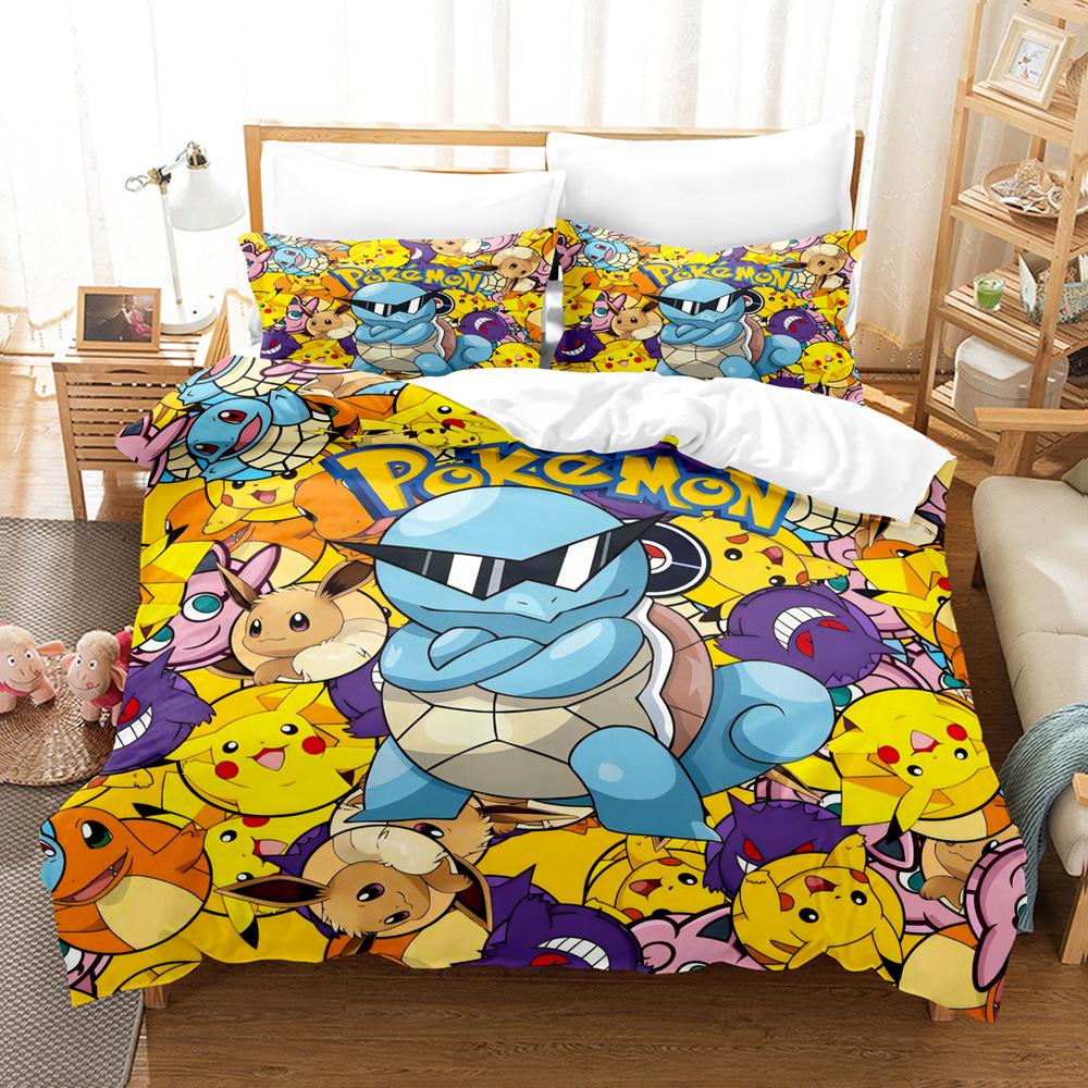 Pikachu Series Three-Piece Cartoon Kit 3D Digital Printing Quilt Cover Bedding