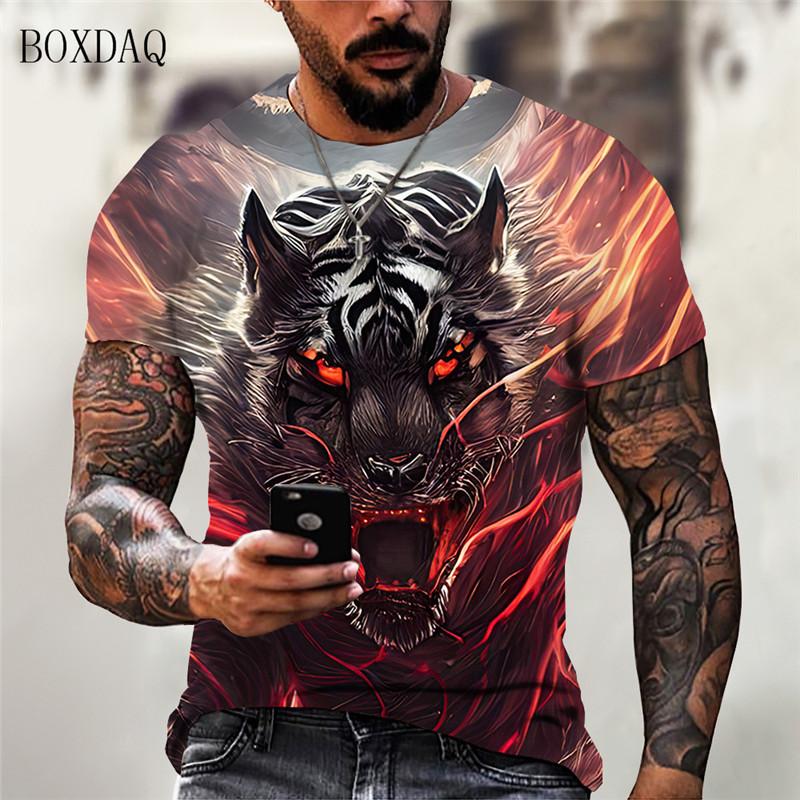 Tiger Graphic Men's Trend T-Shirts Summer Short Sleeve Street 3D Animal Print Fashion T Shirt 6XL Large Size O-Neck Casual Tops