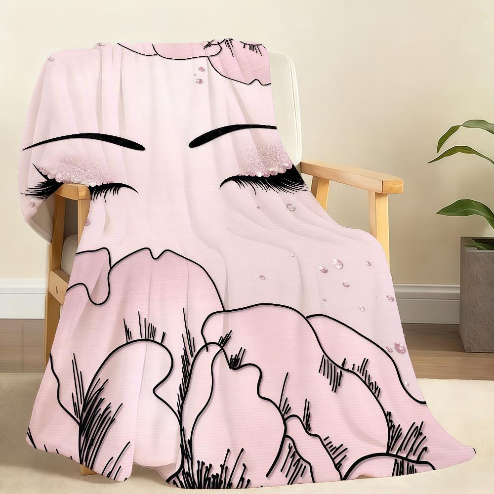 Ins Style Beauty Makeup Eyelash Peach Skin Blanket Soft Throw Blanket for Home Bedroom Bed Sofa Picnic Travel Office BlanketGift