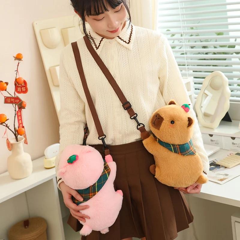 Kawaii Capybara Plush Backpack Cute Animal Fuzzy Phone Bag Brown Capibara School Bag Kids Birthday Gift