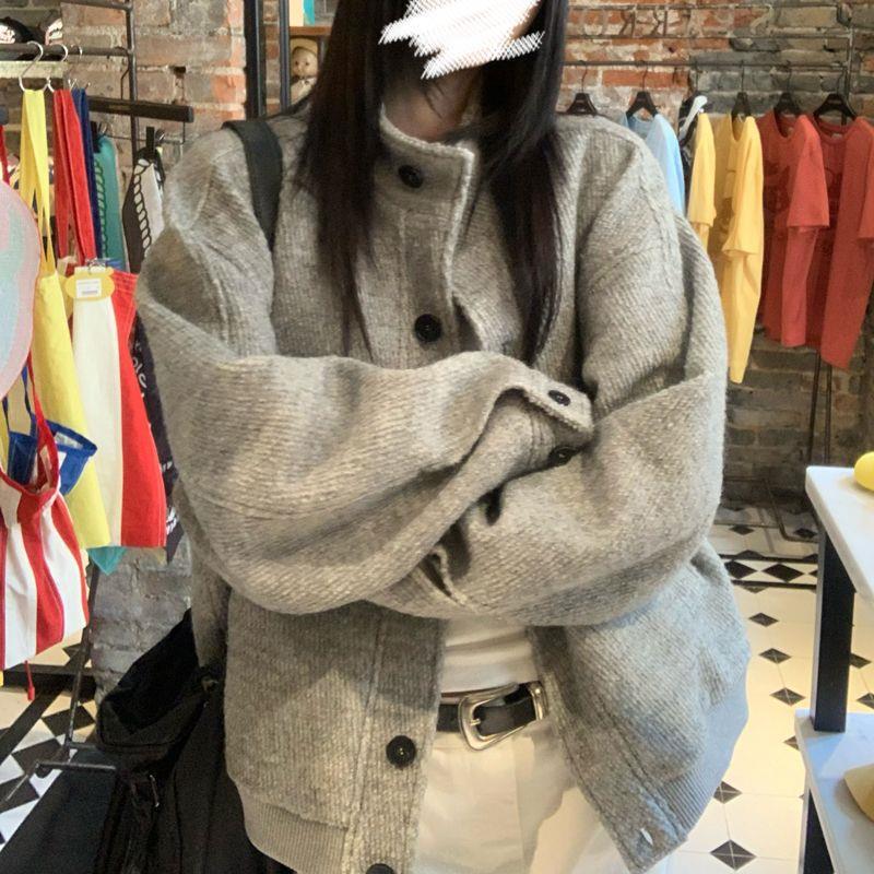 

Women s American Retro Stand-Up Collar Jacket - New Season Loose Fit Casual Baseball Design L (Recommended 116-130 lbs) серый