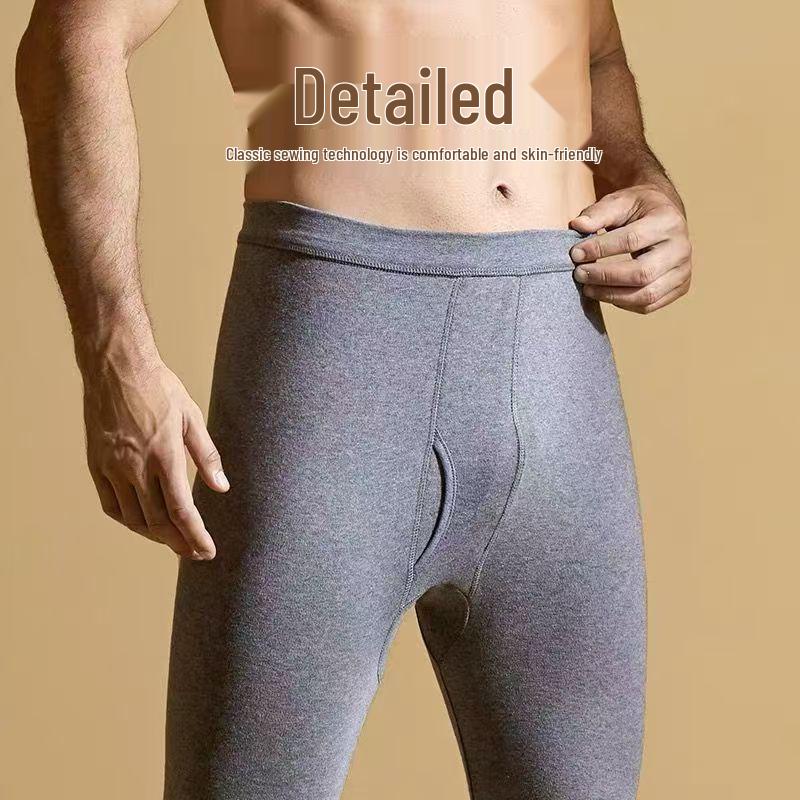 Men's Slim Fit Pure Cotton Autumn Pants for Middle-Aged & Elderly - Warm, Solid Color, Thin Wool Underpants