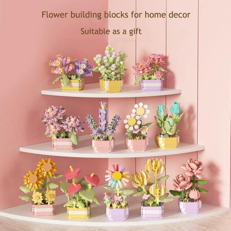 Everlasting Flower Building Blocks Romantic Home Decor Bonsai Tree DIY Botanical Collection Potted Plants Model Kids Kits Toys