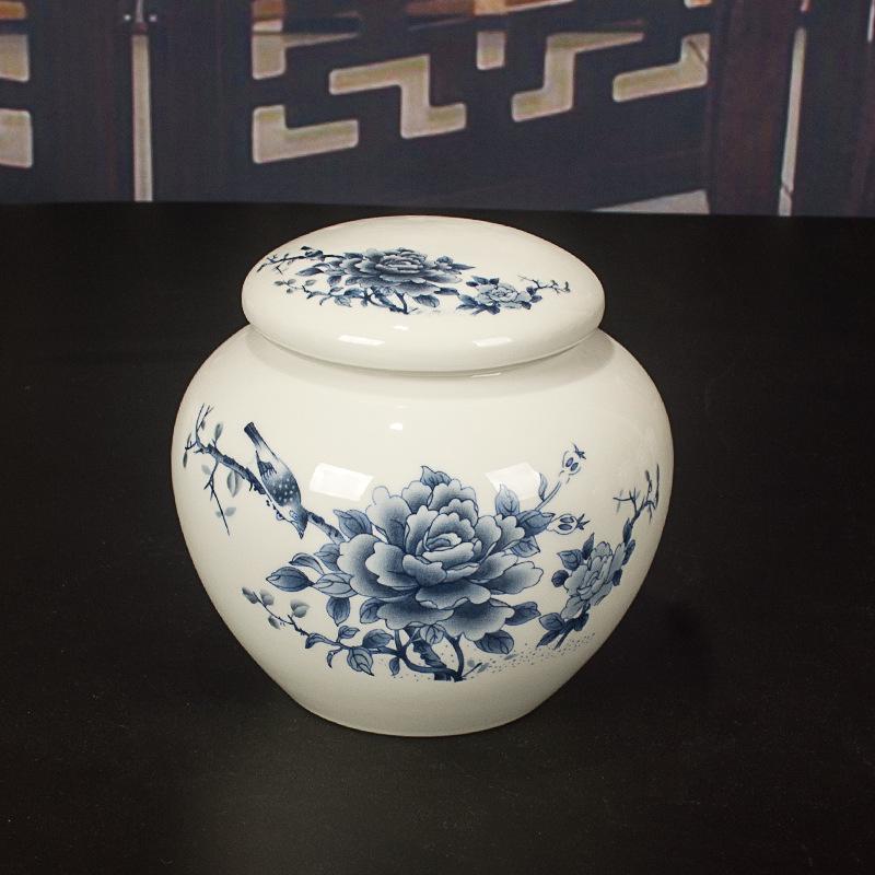 Airtight Blue & White Porcelain Ceramic Honey Jar with Twist-on Silicone Lid