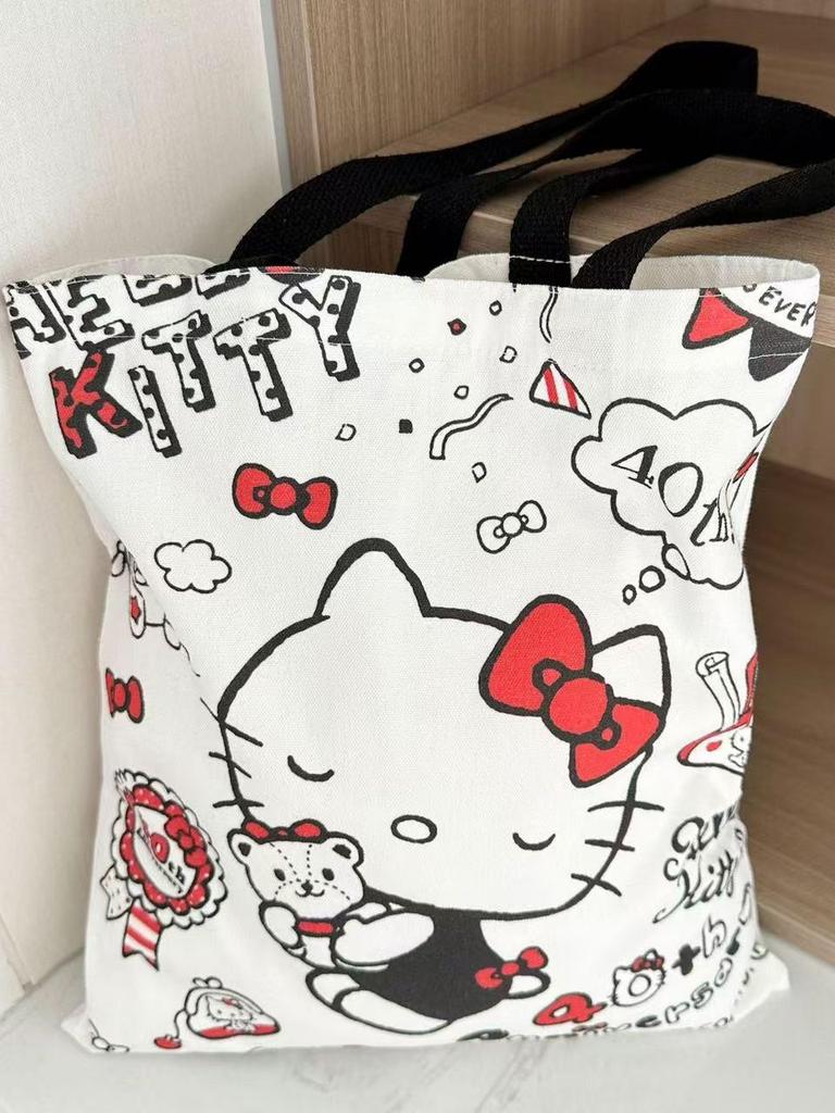 Hello Kitty Cartoon Print Canvas Tragetasche - Koreanischer Lässiger Stil Schulter-Handtasche