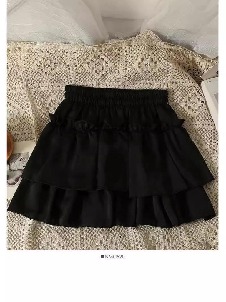 Girls' Fluffy Ruffle Skirt with Safety Shorts - Versatile for Spring, Summer, and Autumn