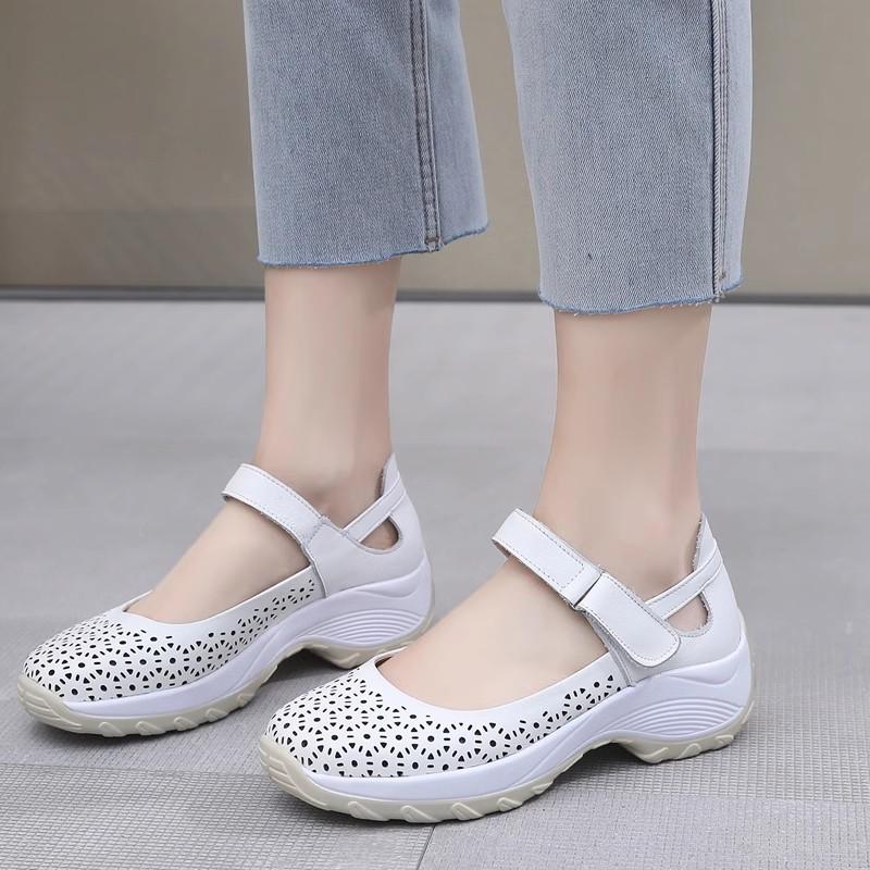 Fashion GKTINOO Women Platform Sandals Genuine Leather Comfy Flats Comfortable Ladies Casual Shoes Mom Sneakers Hollow Female Sandals